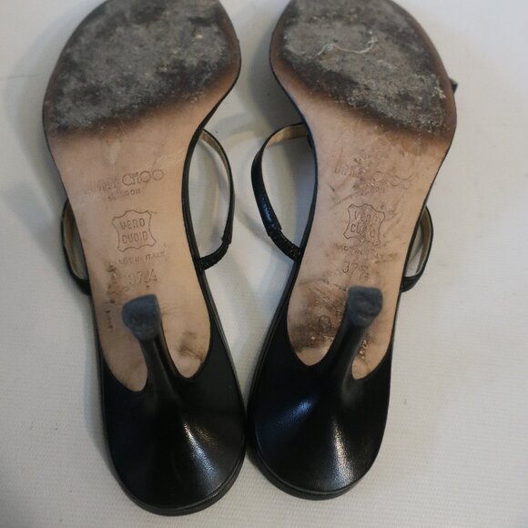 Womens Jimmy Choo Black Leather Strappy Slip-On Heels 37.5 US/7.5 - Picture 7 of 12